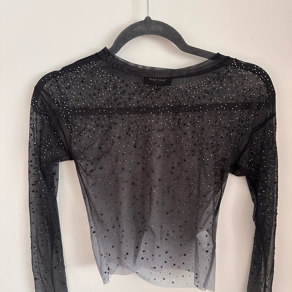 Gradient shimmer mesh top